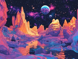 梦幻外星地貌星空景观