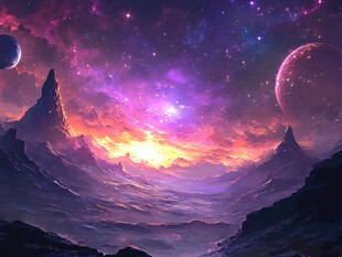 梦幻宇宙星空下的奇幻景观