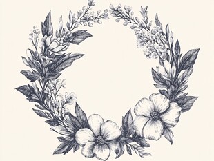 手绘花卉花环图案设计