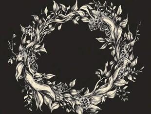 手绘花卉藤蔓圆形装饰图案