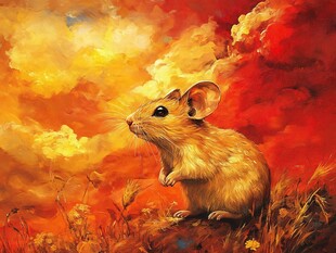 秋日田野中的可爱小老鼠