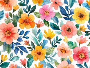 多彩花卉水彩无缝图案