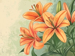 橙色百合花插画