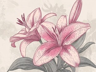 手绘粉色百合花插画