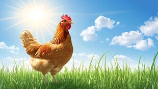 阳光下的草地母鸡