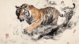 水墨奔虎图