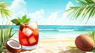 海滩上的清凉夏日特调