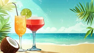 海滩上的美味热带鸡尾酒
