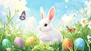 春日白兔与彩蛋的梦幻场景