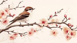 麻雀立花枝 春意正浓