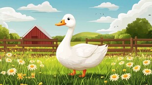 田园中站立的大白鹅