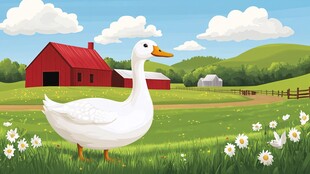 田园白鹅 乡村美好风光