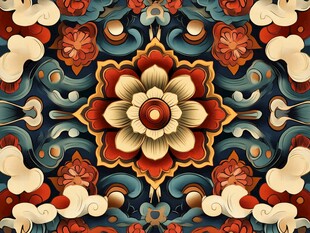 中式传统花卉云纹图案