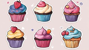 可爱纸杯蛋糕插画贴纸