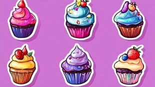 可爱多彩纸杯蛋糕贴纸