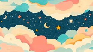 梦幻星空云朵插画