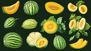 多样瓜类插画展示
