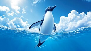 跃出海面的可爱企鹅