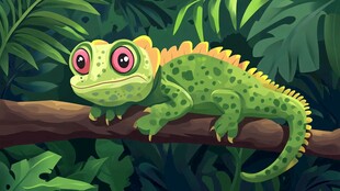 可爱变色龙栖息于丛林枝头