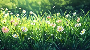 春日烂漫小雏菊草地