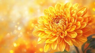 金色菊花绽放梦幻背景