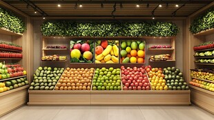 精致水果陈列的超市一角