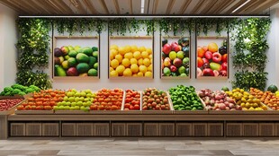 多彩水果陈列的清新蔬果区