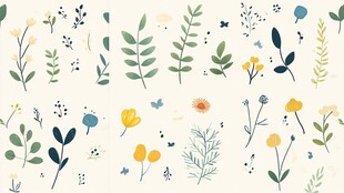 清新手绘花草植物图案