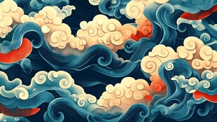 中式海浪云纹传统图案