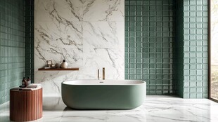绿色系优雅大理石浴室空间