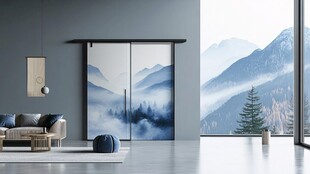 中式山水风客厅移门设计