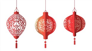 三盏精美中式红灯笼展示