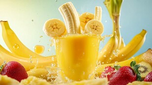 香蕉果汁飞溅的缤纷水果盛宴