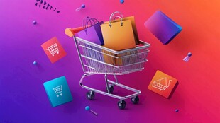 购物车满载购物袋缤纷画面