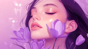 闭眼嗅花的梦幻美少女