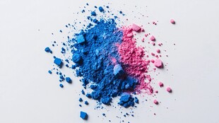 蓝粉双色眼影碎末特写