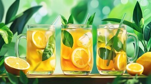 清新柠檬薄荷冰茶饮品