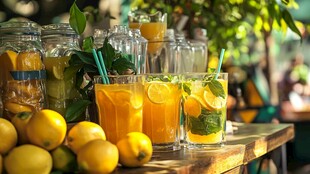 户外清新柠檬果汁饮品摊