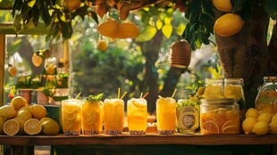 柠檬饮品与鲜果的清新场景