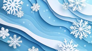 蓝色折纸风雪花背景图