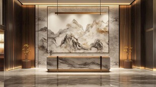 中式奢华大厅山水装饰画景