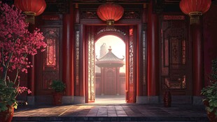 古宅红门映春景