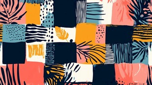 多彩几何植物拼接图案