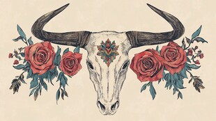 牛头骨与玫瑰装饰艺术图
