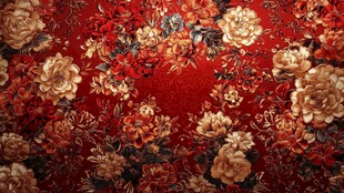 红色繁花锦簇中式花纹图案