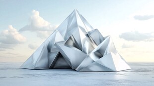 几何造型的银色三角雕塑