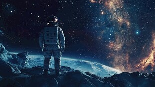 宇航员凝望璀璨宇宙奇观