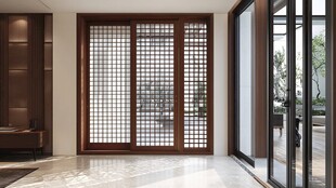 中式木质格栅门室内场景