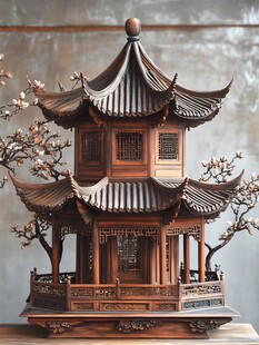 中式木雕古亭工艺品摆件