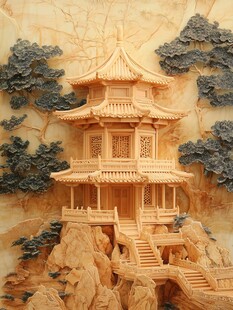 中式木雕楼阁景观